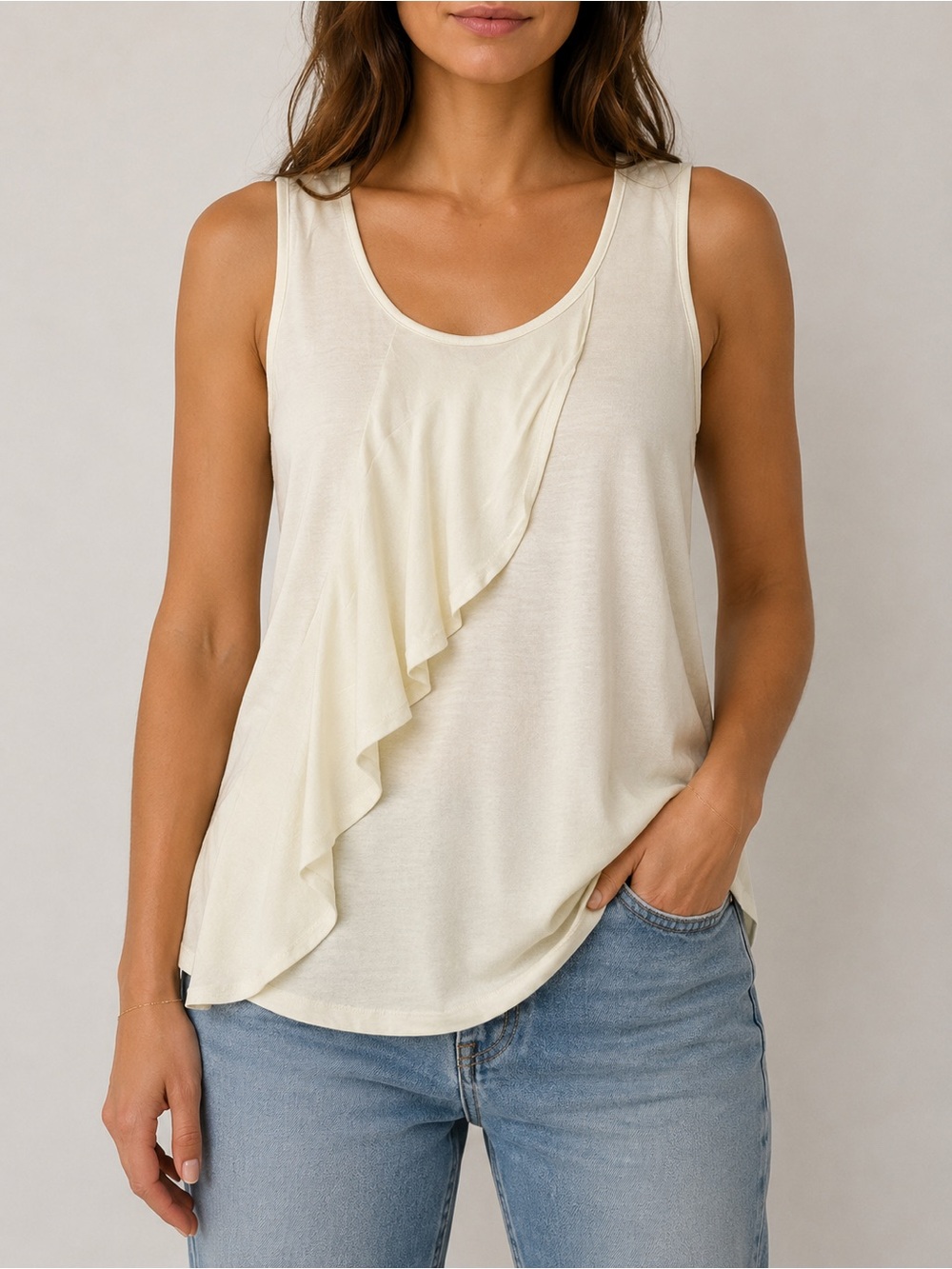 Banana Republic Cream Ruffle Front Tank‎
